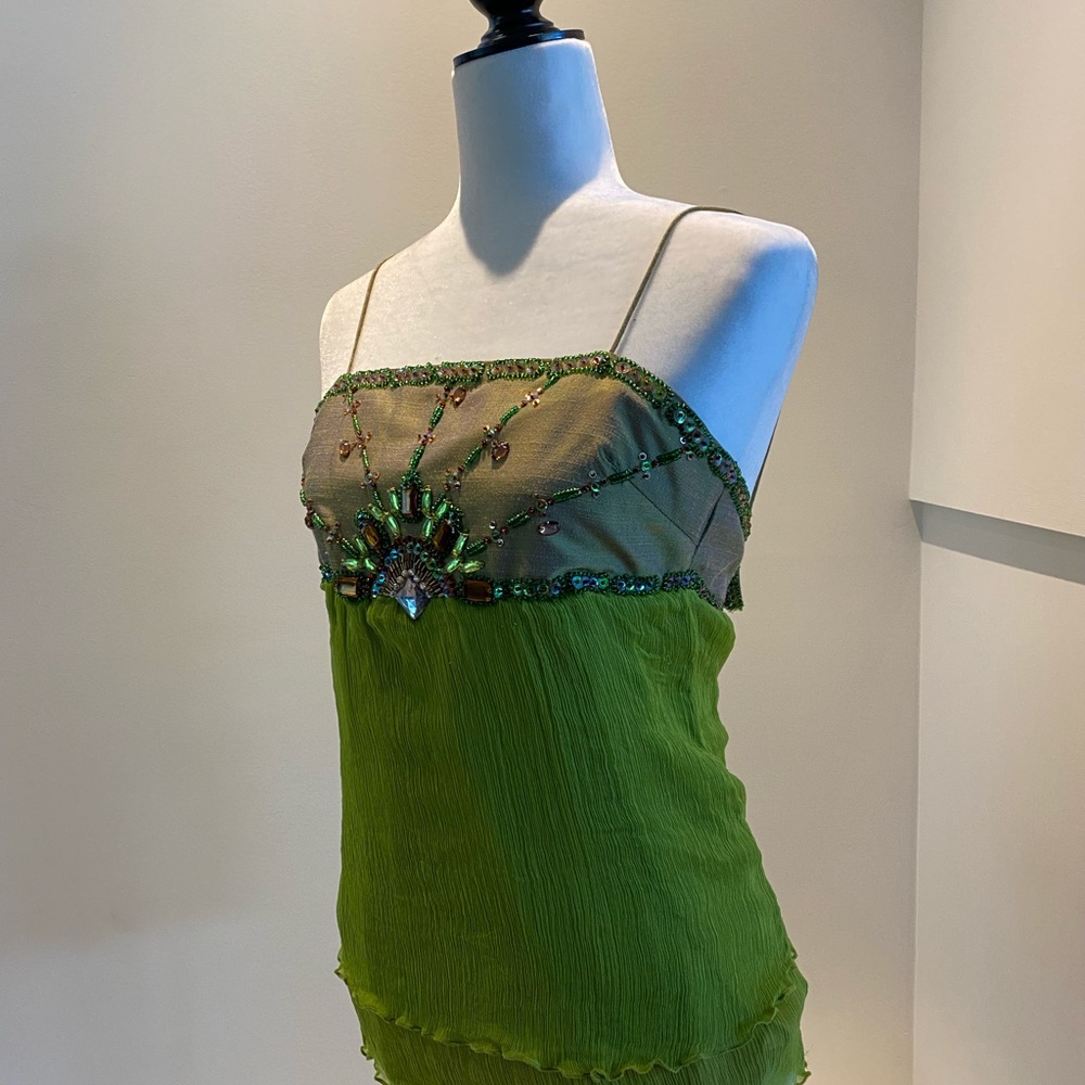 Spaghetti strap green embellished top